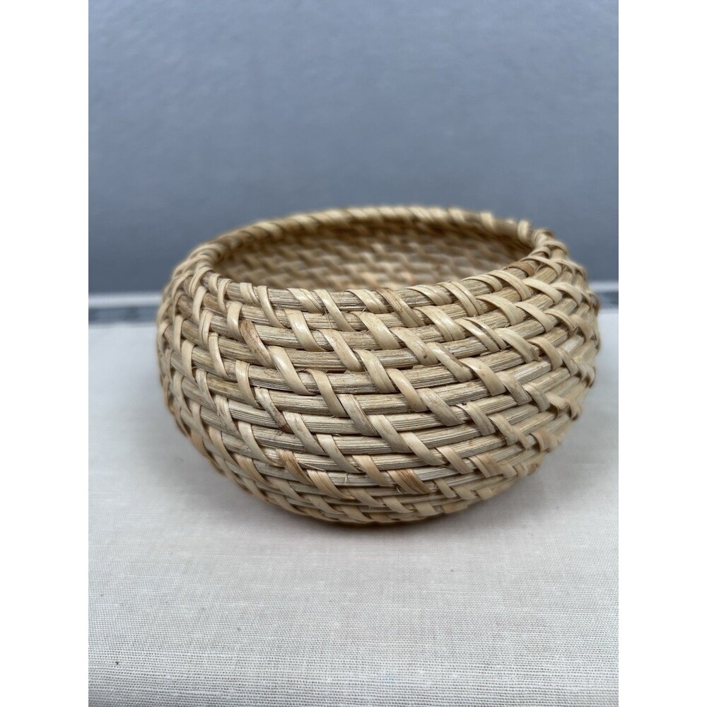 Round Woven Natural Rattan Wicker Decor Basket 6 in X 3 in